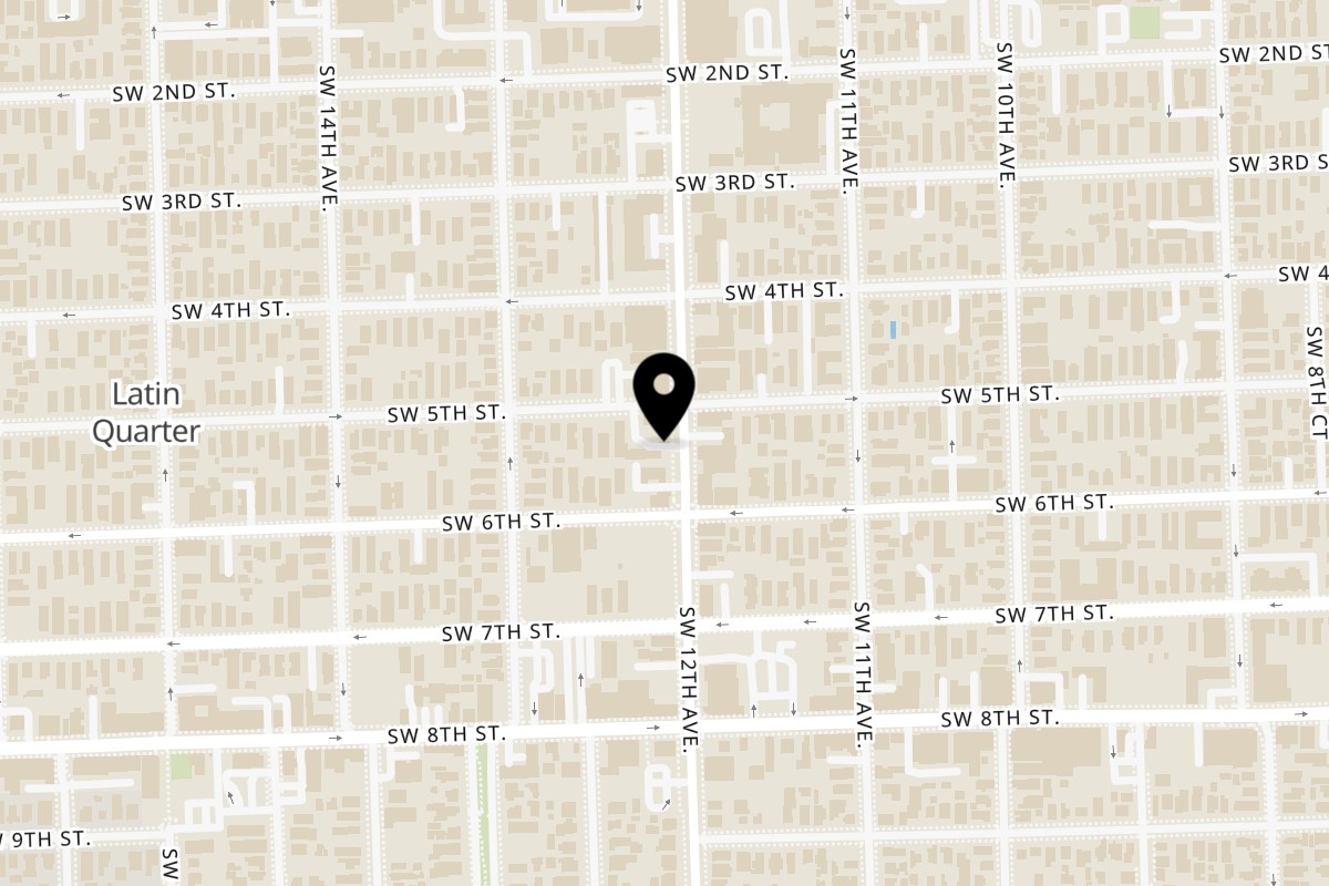 Map showing the location of Tiagos Tacos Little Havana on 512 Southwest 12th Avenue in Miami
